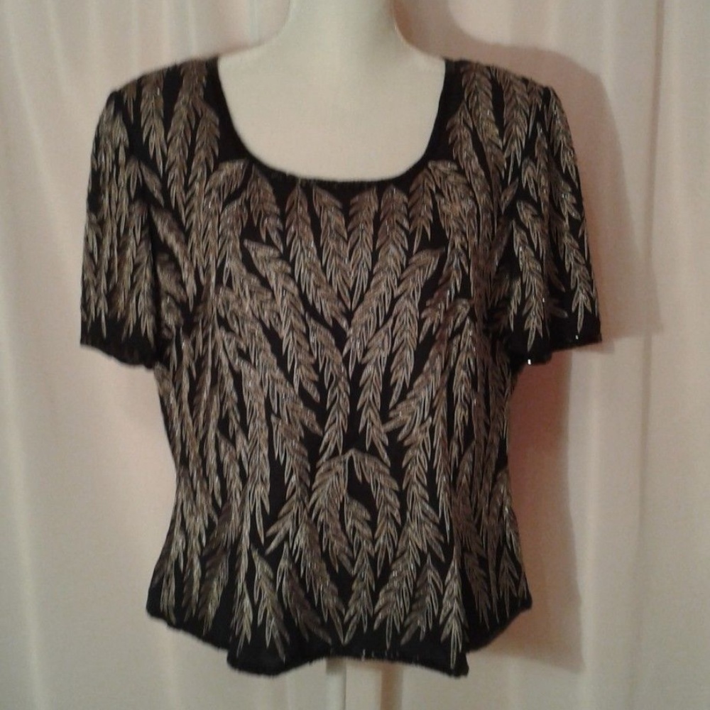 Papell Boutique Evening Black Beaded 1X Women